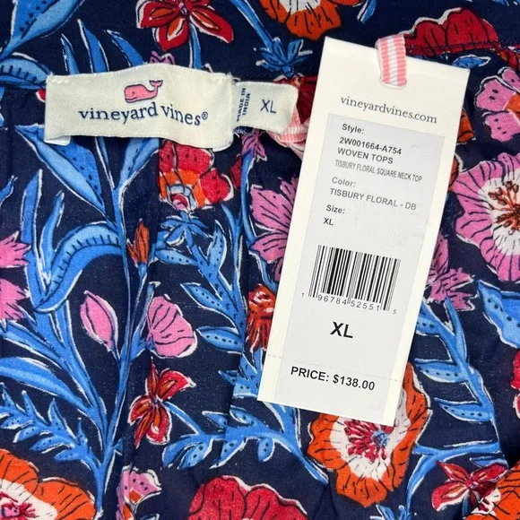 Vineyard Vines Tisbury Floral Square Neck Top Size XL - Picture 6 of 6